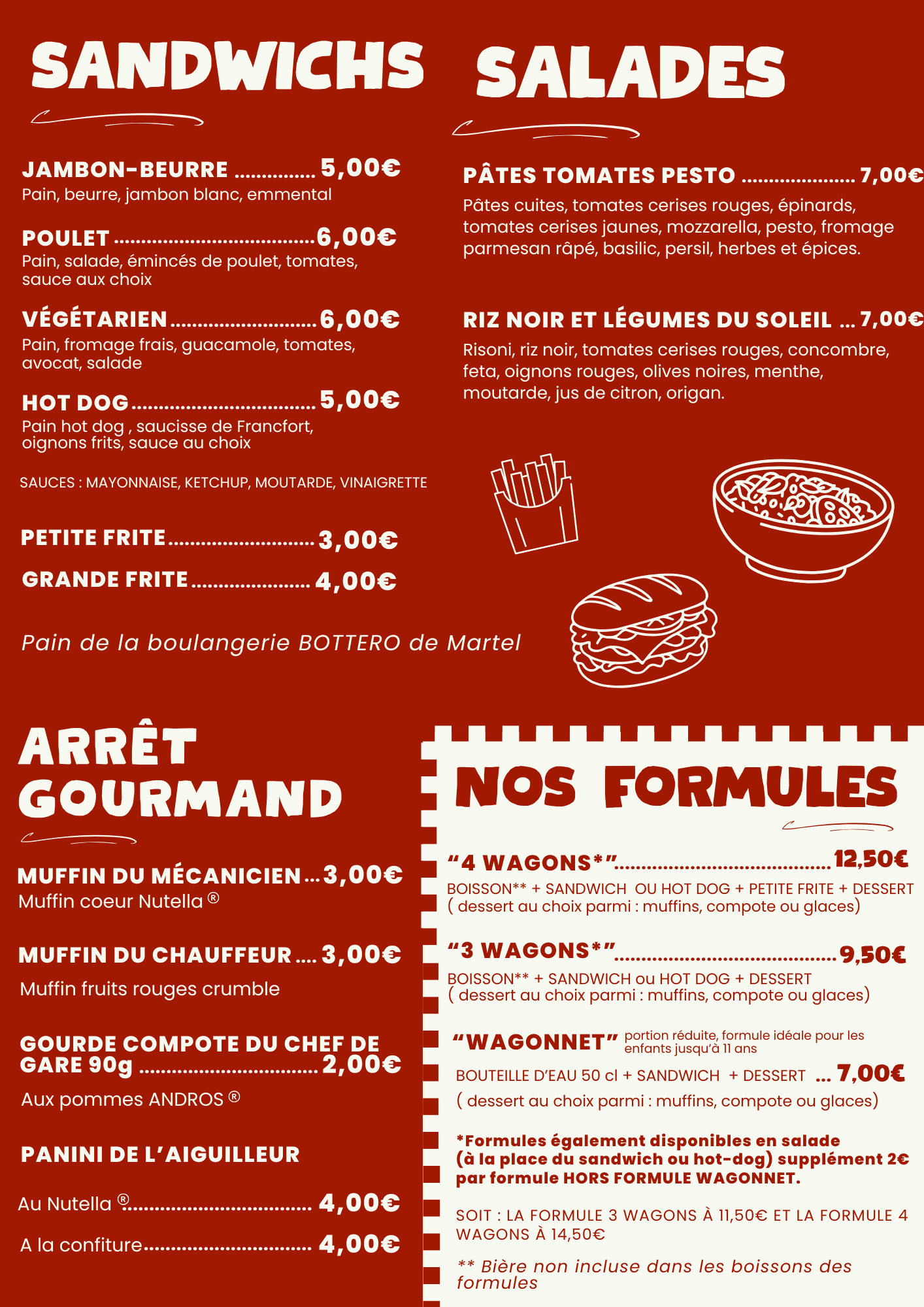 Menu snack train de martel